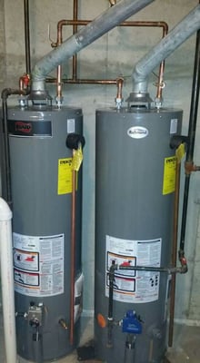 Dual water heaters piped in tandem.