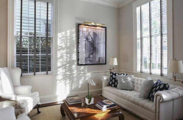 Loft at Greatmen Cottage Vacation Rental Home.  Chesterfield Sofa & Wingback chairs. Vacation Rentals New Orleans.