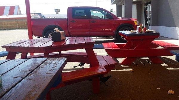 The outdoor dining patio area.