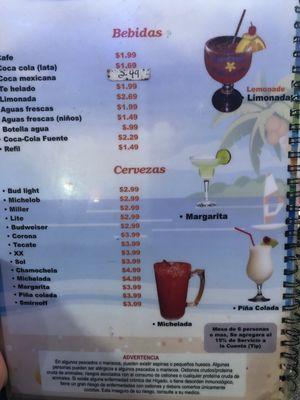 Menu (back drink cover)