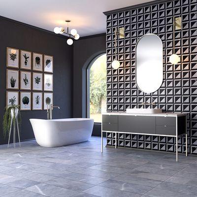 Black & White Geometric mosaic with 12x24 porcelain floor