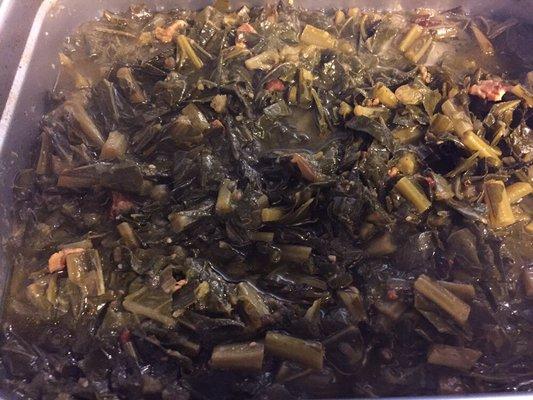 Fresh Collard Greens seasoned with hickory smoked turkey wings.