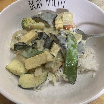 Green curry with veggies and tofu (this isn't even half of what you get!)