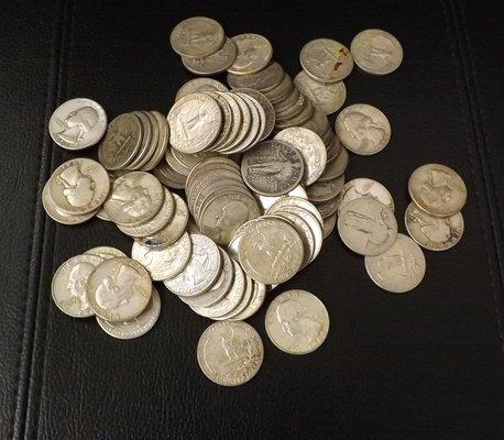 Coins dated 1964 and earlier are 90% pure silver! Bring them in! One may even be rare!