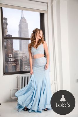 Kayla modeling our Alyce Paris two piece prom gown in Manhattan