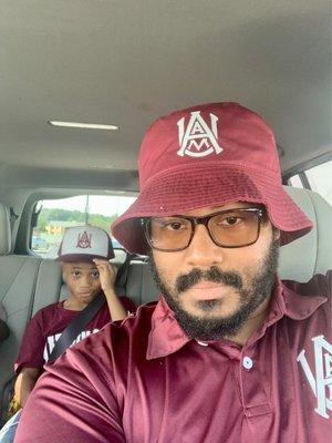 My husband and son rocking their hats they got from R&R.