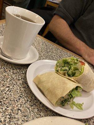 Caesar wrap with hot tea