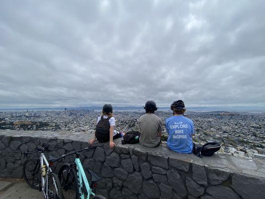 Campers taking a rest and enjoy the view of San Francisco