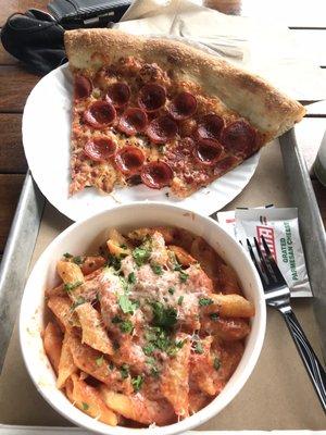 Pepperoni Pizza and Penne Pasta with Vodka Sauce