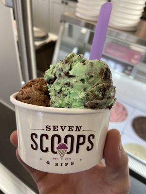 Scoop of Mint Moosetracks and Chocolate PB Cup