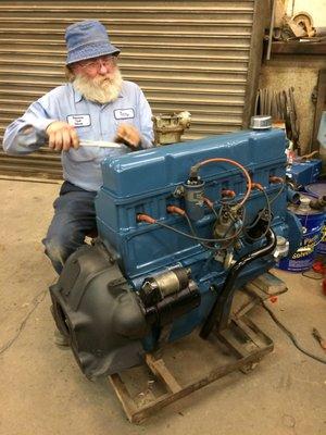 Terry is finishing the rebuild on a 1954 Chevy engine.