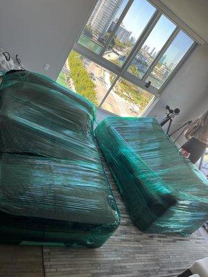 Couches wrapped to perfection.