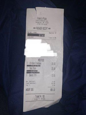 This is the copy of the receipt so u see what i was charged compared to the menu & no $6 credit