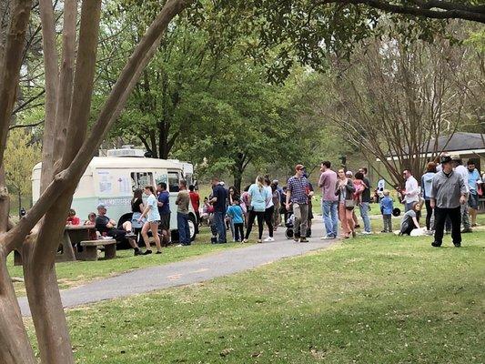 3/24/18. Saturday afternoon. Crawfest! Betty Virginia Park. Sweetport On site!! Huuuuuuuge well deserved, well earned line! Decadent. Yummy!