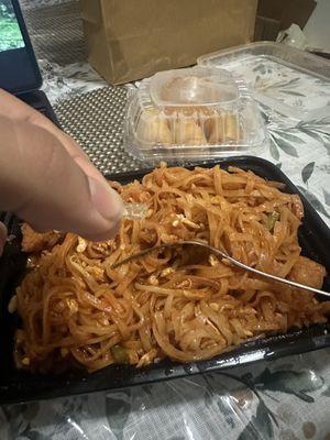 Pad Thai with piece of hard plastic