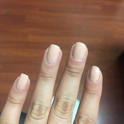 Nude color nails, I have really bad cuticles so a place that requires cuticle cutting is a must.