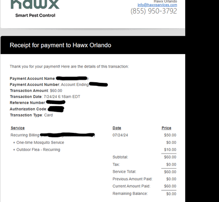 July charge! Why, HAWX did not render any services during this month! These are fraudulent charges. Dishonest and predatory tactics