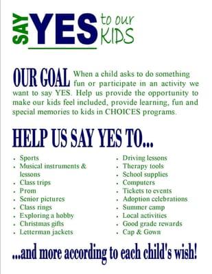 Our community of donors provides many opportunities to youth in our programs. Help us say #Yes2ourKids