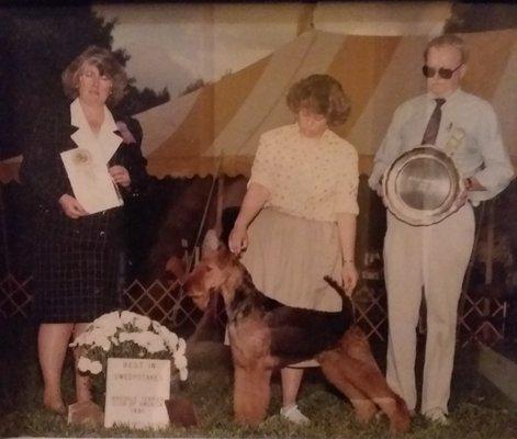 Bonni Show photo With Airedale "Bo" winning the National Airedale Terrier Specialty Show.