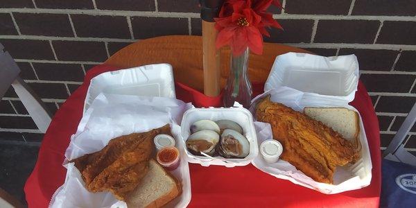 Fresh Clams Fried Mullet and Fried Porgie. He charged $2.00 each to fry the fish