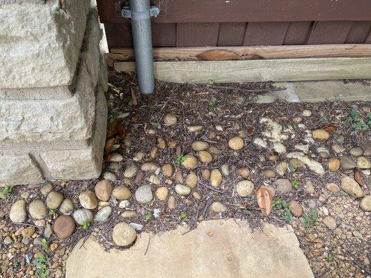 Again.... The crew refused to bag up any debris. You can't even see the retaining wall & river bed rocks aren't far from being buried