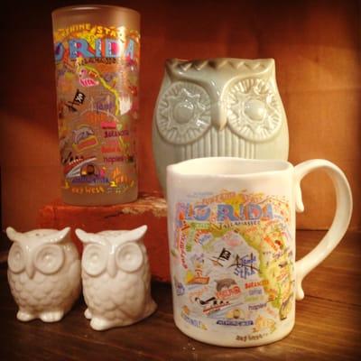 We have tons of great hostess gifts like these Florida glasses & mugs and who doesn't love owls?