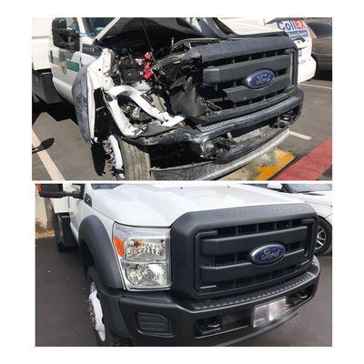 2015 Ford F-550 Front end damage. We got this truck back on the road in no time.