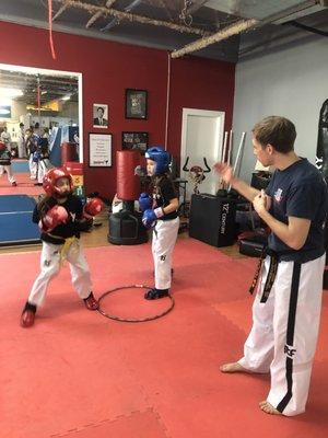 Kickboxing lesson with kids at Stuchbery Combat Arts