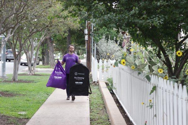 Delivered laundry and dry cleaning service.