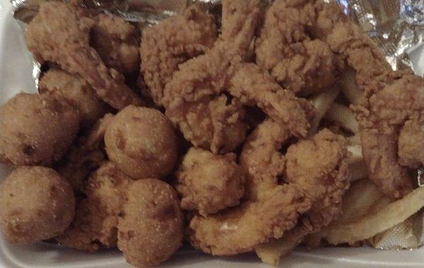 Shrimp fries and hush puppies.