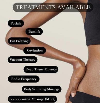 Body sculpting,Lymphatic drainage,massages,facials