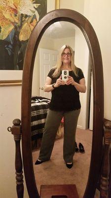 Very casual but classy pants for work and top. I think maybe the total outfit cost me 14 or $15.