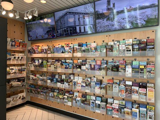 Brochure racks at the Visitor Center in Director Park