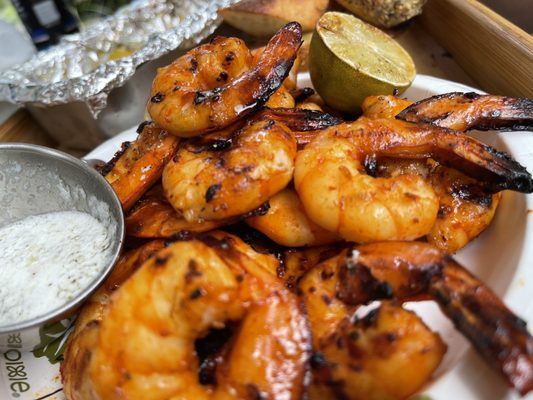 Purchased pound of raw jumbo shrimp marinated them in gochujang, agave syrup and garlic with a little oil grilled to perfection.