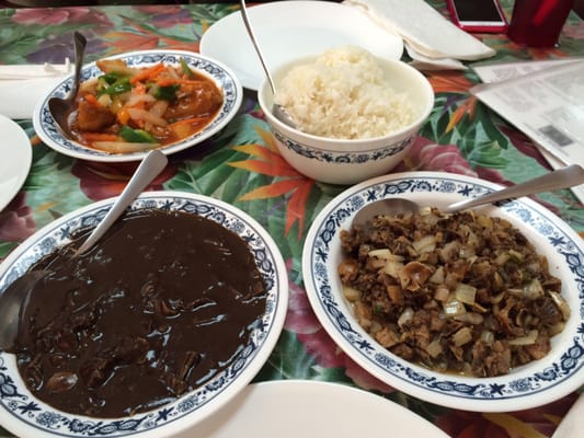 Dinuguan, sisig and escabeche (sweet and sour fish)