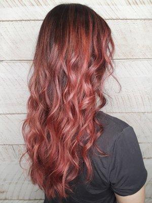 Rosy toned balayage