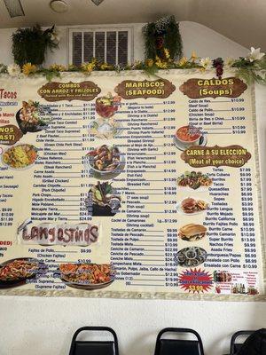 Menu posted on the wall