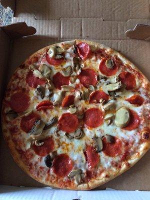 Personal size pepperoni and mushroom