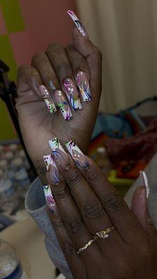 Acrylic full set with unlimited nail art, long length