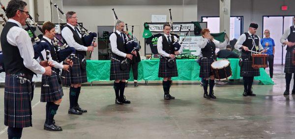 Bagpipes in the Automobile Building.