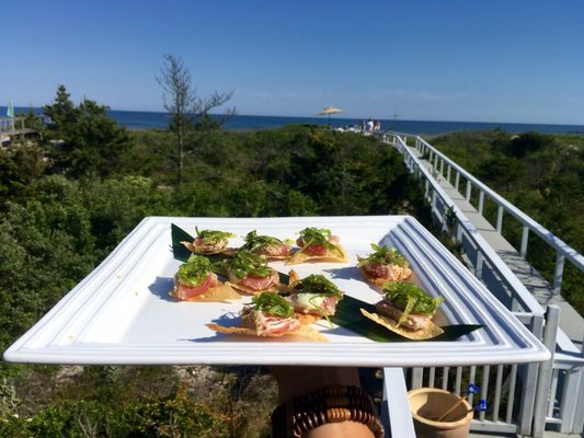 Plate of Ahi crisps at a party in West Hampton