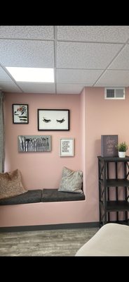 Our lash extension room. Love this little nook!