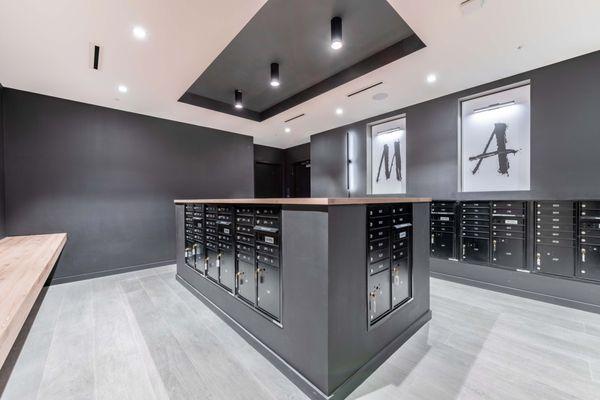 Sleek and spacious mailroom