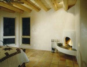 Built custom home Santa Fe, NM floating fireplace