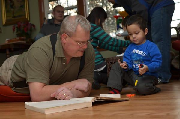 David Austen CPA  teaches his grandson to post the books.