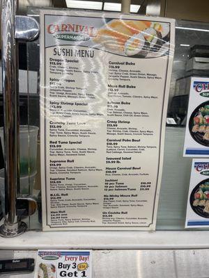 Sushi menu