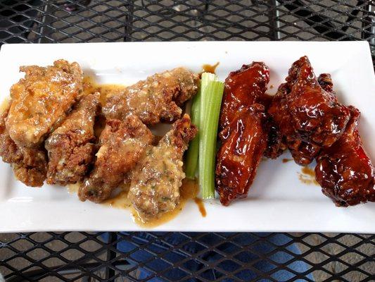 Garlic parmesan and barbecue wings