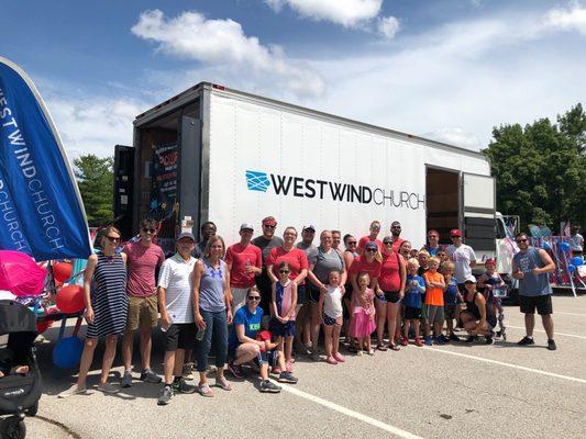 A group of Westwind members walking in Waukee's Annual 4th of July Parade (in 2019).