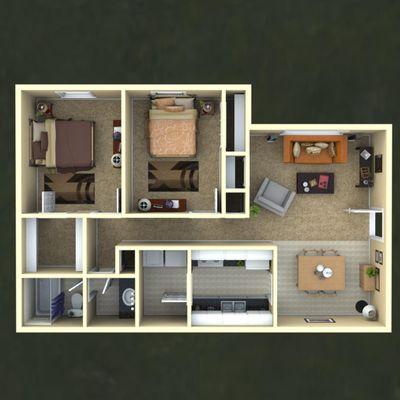 Two Bedroom 3D Floor Plan