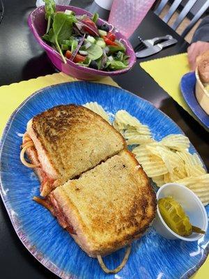 Spaghetti Grilled Cheese and a Side Salad